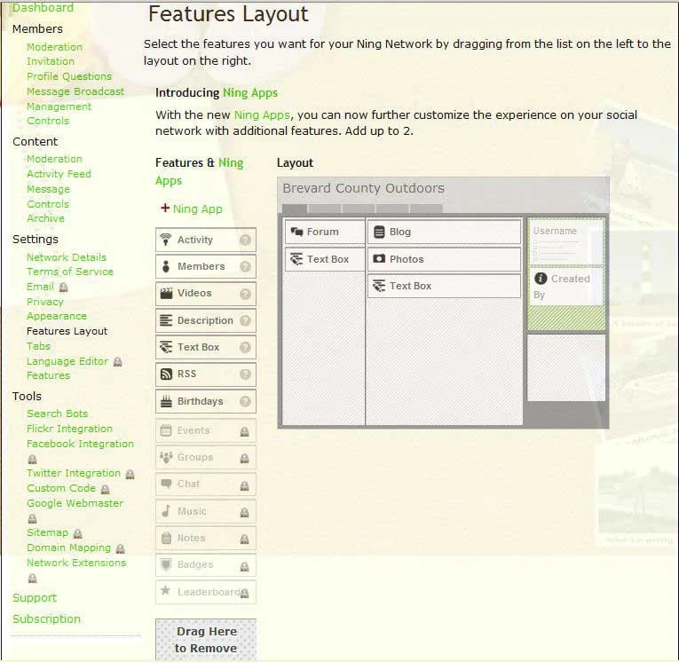 screenshot of Ning features