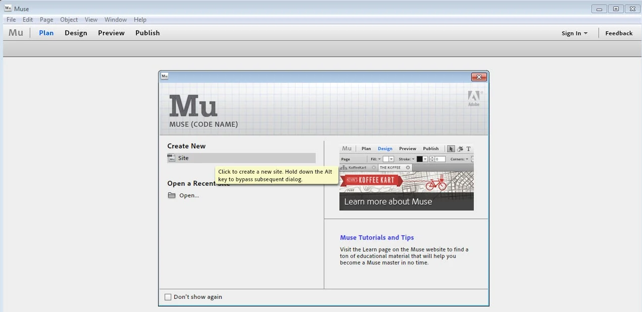Adobe Muse New Project