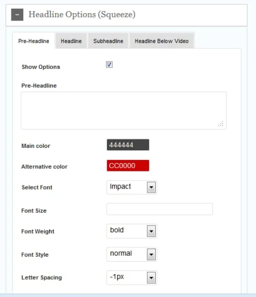 OptimizePress Sqeeze Page Headline Option